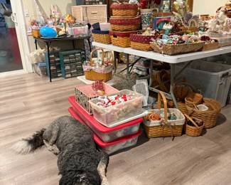 Basket galore ...larger than large collection of Longaberger .. with all accessories .. dog not included 