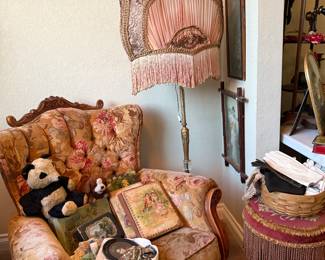 one of 2 vict chair lamp & footstool