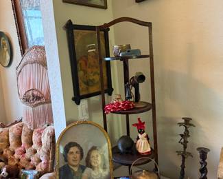 misc candle sticks/photos /prints / glassware