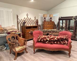 Vict sofa  / hand carved arm chair and bed set 