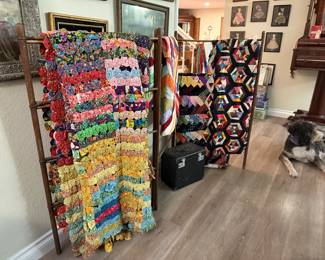 fantastic quilts .. not finished but great from back in the day and a feather weight sewing machine 
