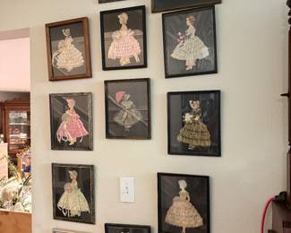large collectio of hand made quilt  pictures of ladies and kids