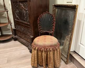 shell carved chair /mirror/ highly carved drop front secretary 