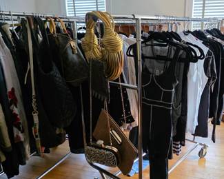 Numerous clothing collection plus bags and belts