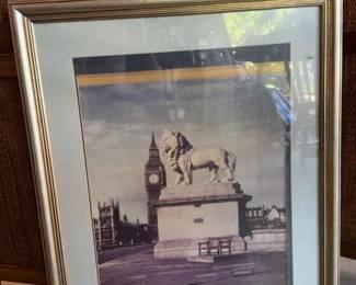 Framed Art Depicting Lion Statue And Big Ben