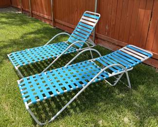 Two Blue And White Reclining Patio Chairs Reserve $75