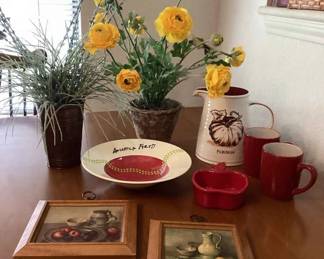 Two Artificial Flower Arrangements One Hand Painted Ceramic Bowl 2 Cups 1 36 Fl Oz Pitcher 2 Frames