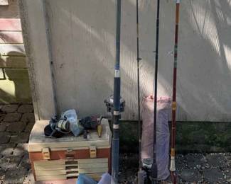 Fishing Rods Case And Folding Chair And Fishing Supplies