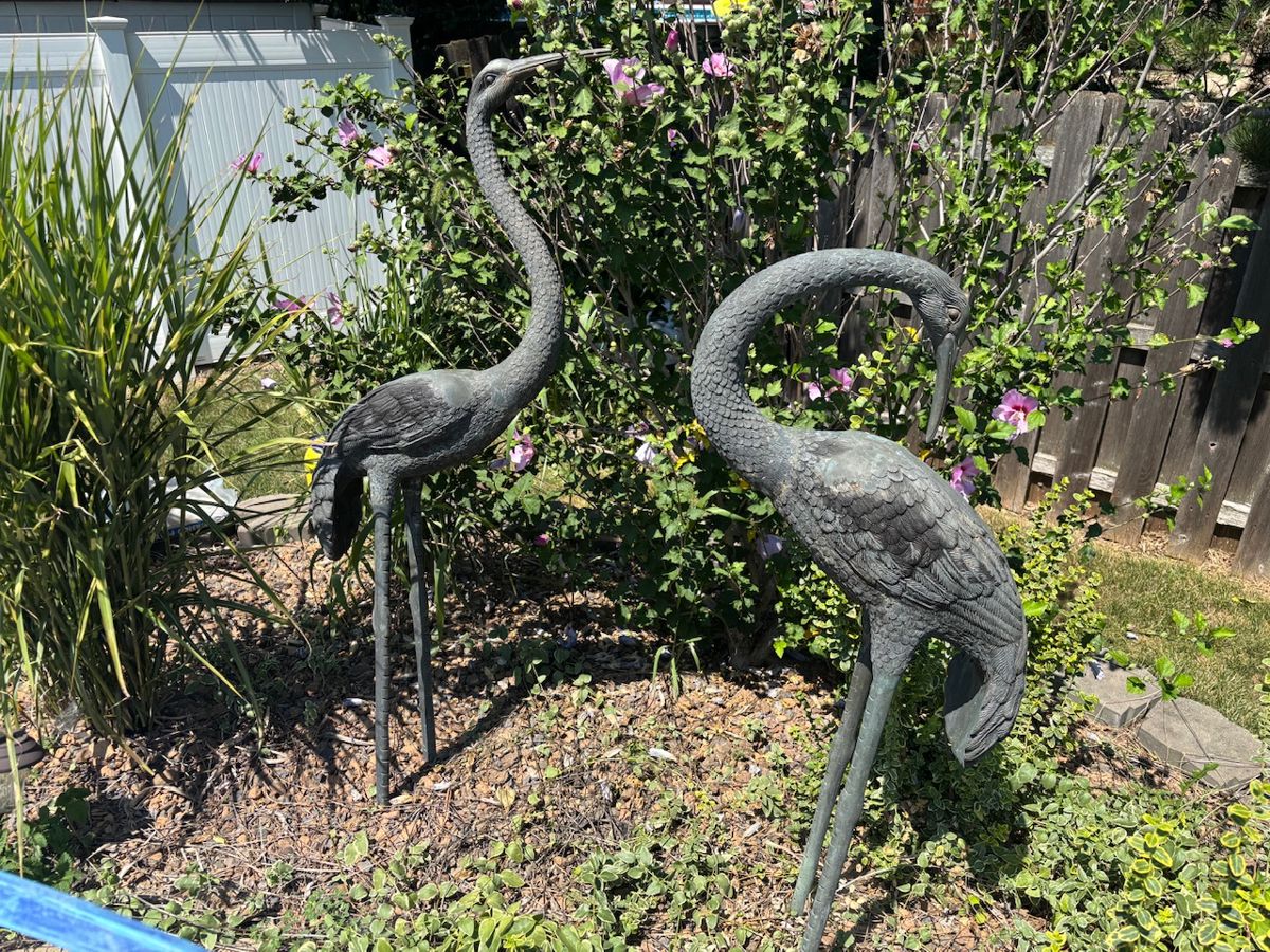 Bronze patina lawn birds 3-4 feet tall cranes heavy! 