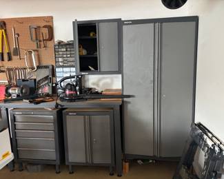 Five piece stack on wall garage tool cabinet storage set