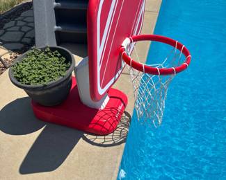 Poolside basketball hoop 