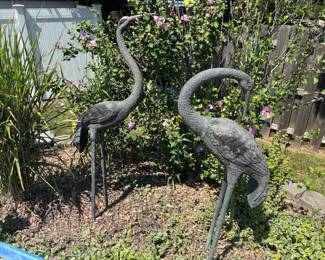 Pewter lawn birds 3-4 feet tall cranes heavy! 