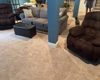 Two large recliners, gray sofa ottoman 