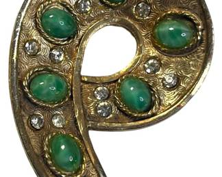 Striking Green Cabochon Rhinestone Brooch