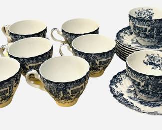 Coaching Scene Teacups Saucers