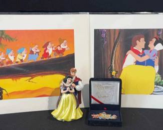 2~ Disney Lithographs, Figurine & Trading Pin * Snow White, Seven Dwarfs & Prince