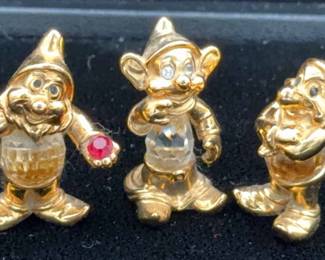 Disney Arribas 24K Plated & Swarovski Crystal Snow White’s 3 Of The Seven Dwarfs * Dopey & Grumpy