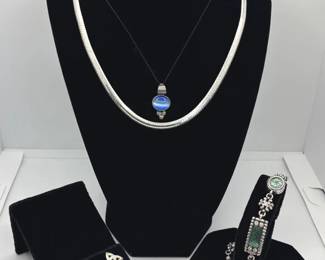 Sterling Silver Serpentine Necklace , Blue Moonstone Pendant , Celtic Knot Earrings , Brighton