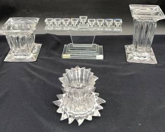 Variety Of Crystal And Glass * PartyLite 4” Candleholder * 5” & 7” Vases * Menorah *