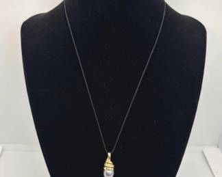 14K Yellow Gold /4 Tested Diamonds / Gray Pearl Pendant * 2.47g