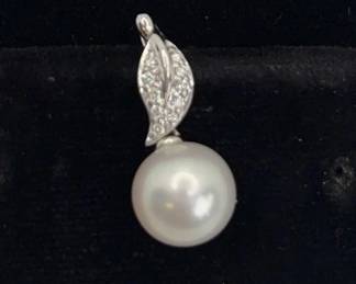 14K White Gold Diamond ( tested ) / South Sea Pearl - We Believe - Pendant