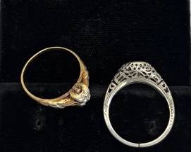 Antique Gold 14K Very Small Diamond Ring , Antique Gold Filigree Setting * 2.73g