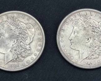 1889 & 1921 Morgan US Silver Dollars