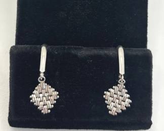 14K White Gold USA Pierced Chain Link Design Earrings * 2.43g