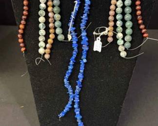 Strings Of Beads Of Semiprecious Gemstones * Lapis; Moss & Blue Agate