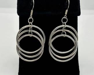 925 Sterling Silver Artisan Made Ladies Rings 7-3/4 * 3 Hoops Pierced Earrings