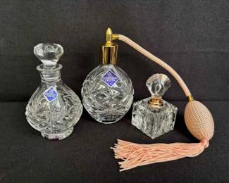 Edinburgh Crystal Perfume Bottles/Atomizer * Signed Oleg Cassini Crystal Perfume Bottle/Stopper
