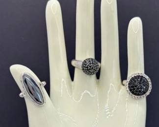 925 Sterling Silver Black Semi Precious stones * Marcasite Ladies Rings Size 7 & 5.5