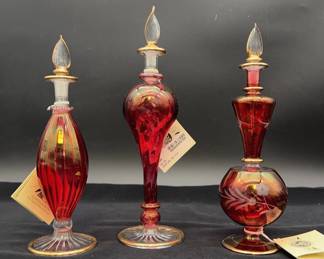 Egyptian Museum Perfume Bottles * One 10” & Two 8” Handmade With Stoppers *