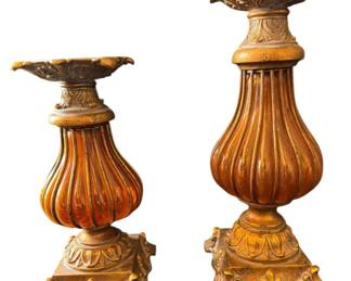 2 Glass and Gold Tone Candle Holders