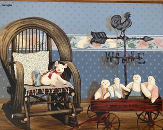 HUNTINGTON PRIMITIVE FOLK ART OIL PAINTING