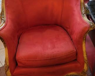 Very clean velvet chair with matching ottoman