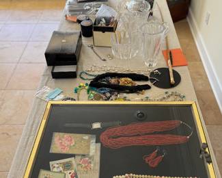 Smalls Table - not quite set up yet - jewelry, crystal, Herend, Lynn Chase
