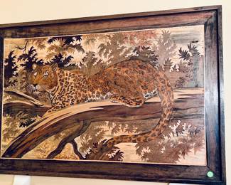 Large inlaid wood framed panel