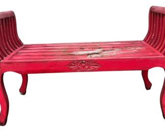 Red Wooden Outdoor Bench