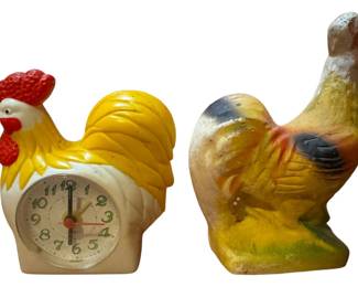 2 Vintage Decorative Rooster Figurines