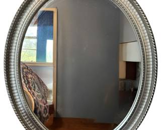 Oval Silver Tone Wall Mirror