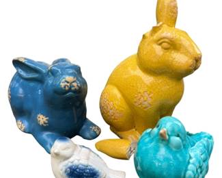 Colorful Bird and Bunny Outdoor Figurines