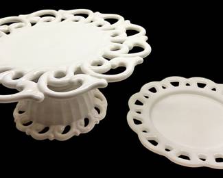 Milk Glass Cake Stand and Plate