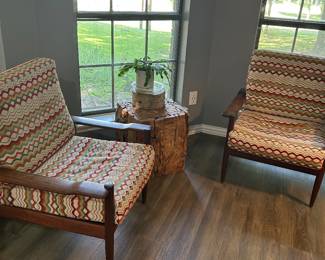 Scandinavian chairs with geometric pattern.