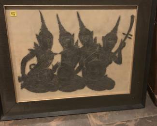 Framed Thai Rice Paper Rubbing.