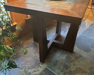 Two slate top end tables.