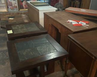 Two slate top heavy duty side tables.