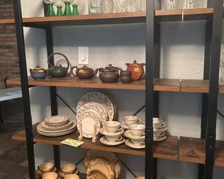 Teapot (1) left,  China and glassware.