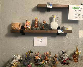 Ceramic birds and figurines.