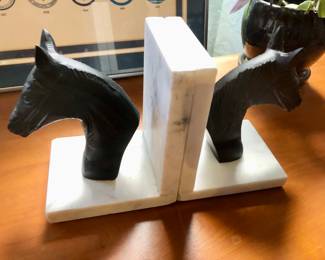 Cast iron and marble bookends